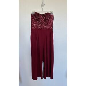 Gianni Bini Burgundy Strapless Sequin Palazzo Pants Romper - M